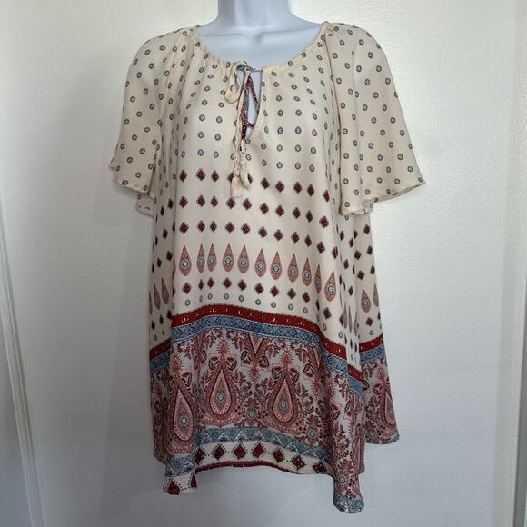 Show Me Your Mumu Flutter Sleeve Tassel Tie Tunic Size X-Small, Oversized - Picture 4 of 12